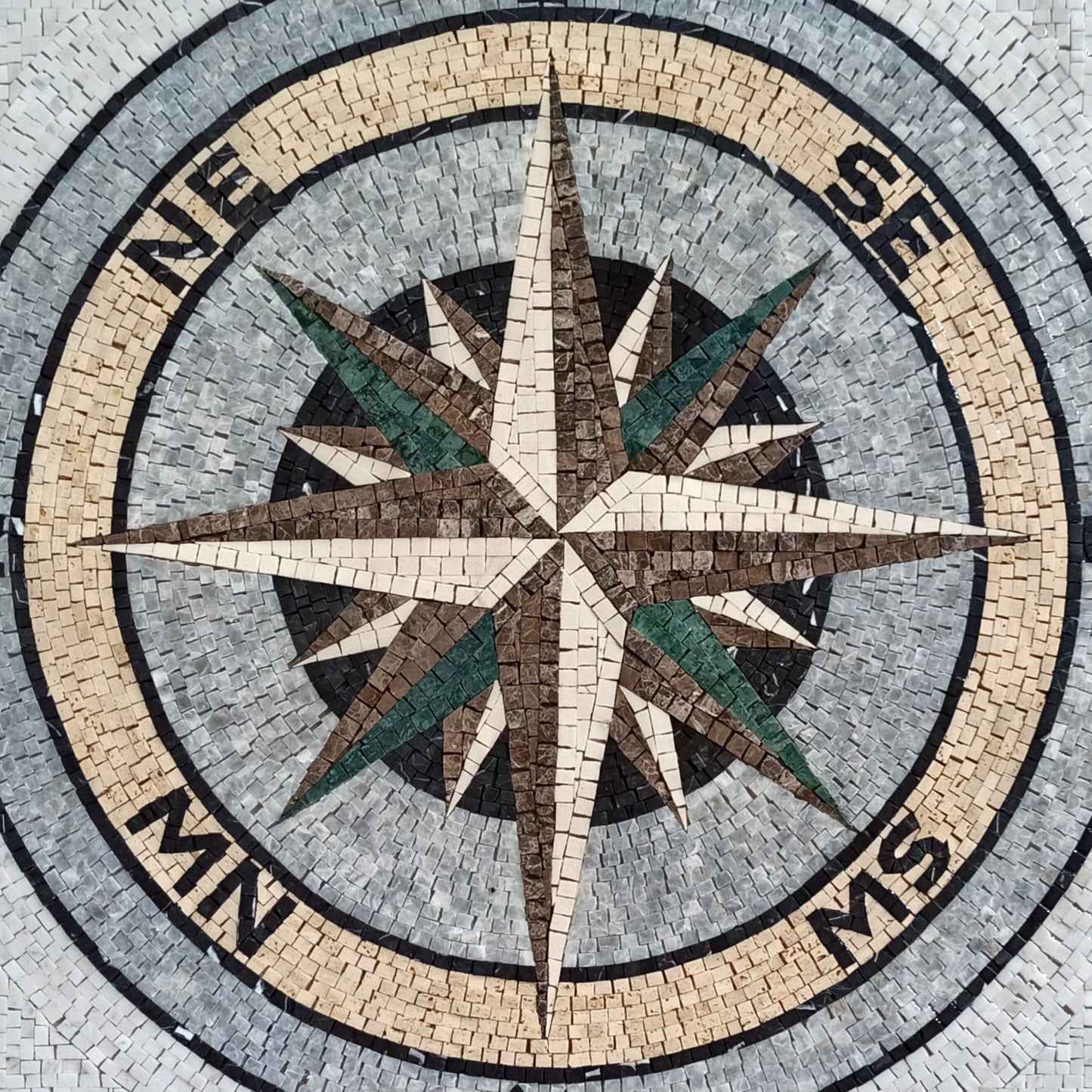 Handmade Marble Compass Rose Mosaic Tile: Indoor/Outdoor Decor (32x32)