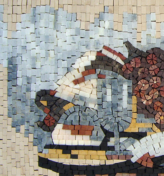 Wine Bottles Mosaic Art: Handmade Marble Still Life Wall Decor