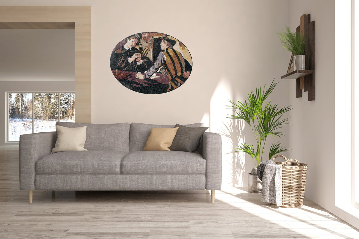 Handmade Caravaggio Mosaic Tile Art: The Cardsharps Portrait