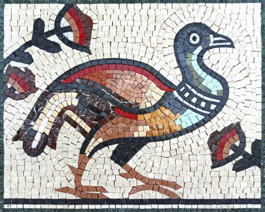 PEACOCK MOSAIC BACKSPLASH| Mosaic Marble Wall Tiles For House Warming Gift | Colorful Baby Peacock Art For Wall Decor