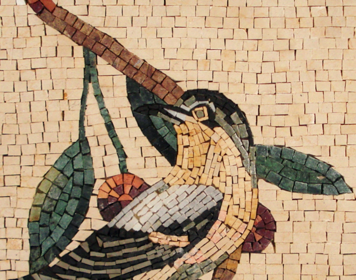 Handmade Bird Mosaic Tile Art: Colorful Marble Wall Decor (16x16)