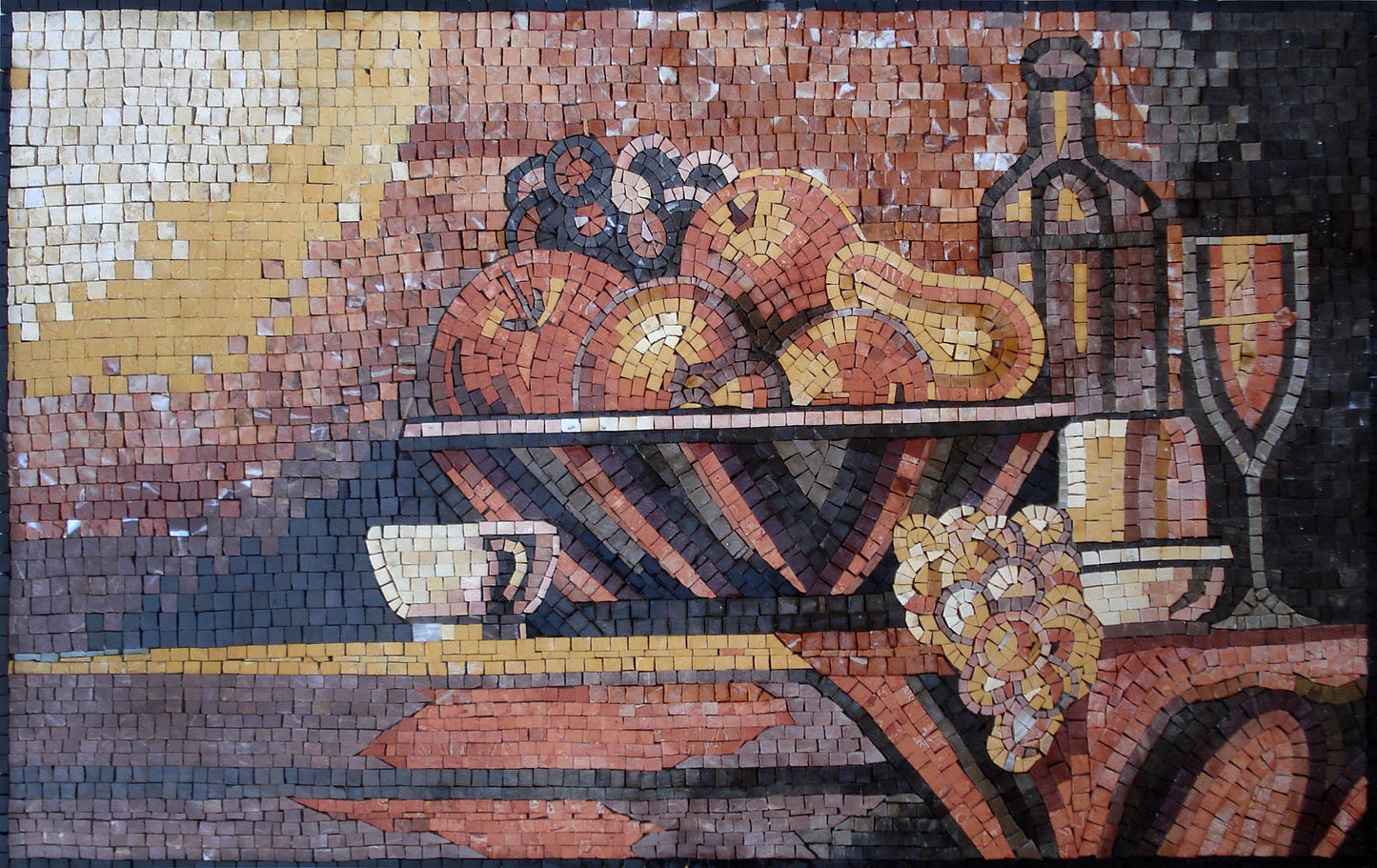 Handmade Kitchen Mosaic Tile Mural: Still Life Fruit Art (32” x 20")