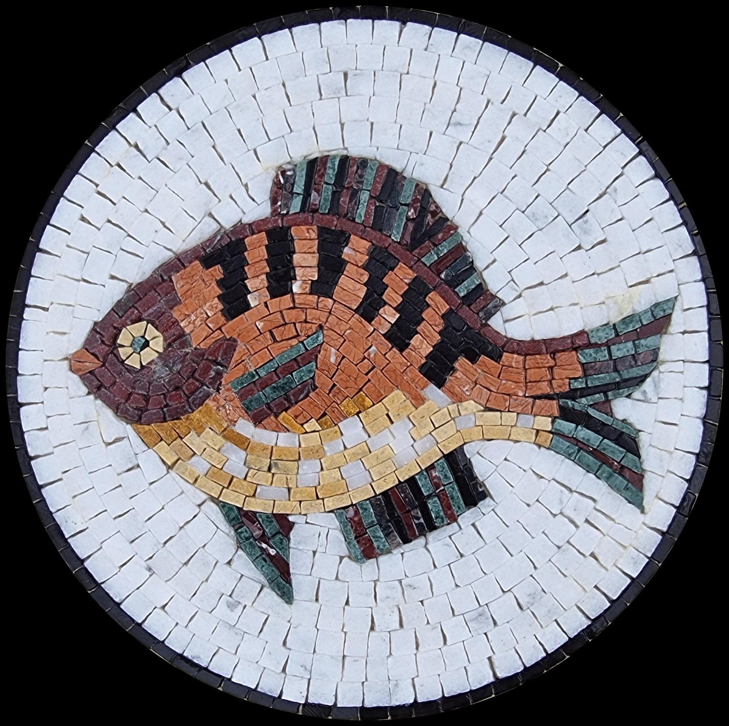 16" Fish Mosaic Medallion – Custom Handmade Marble Tile Art, Customization available