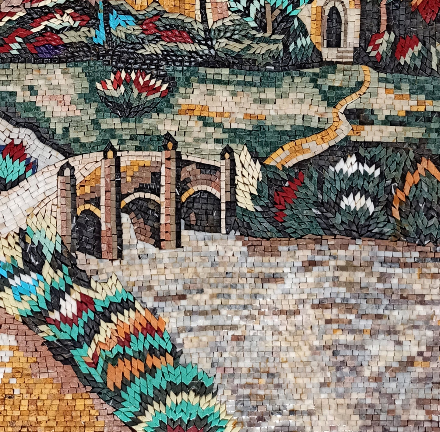 Handmade Marble Mosaic Mural: Desert Palm Tree Landscape Tile