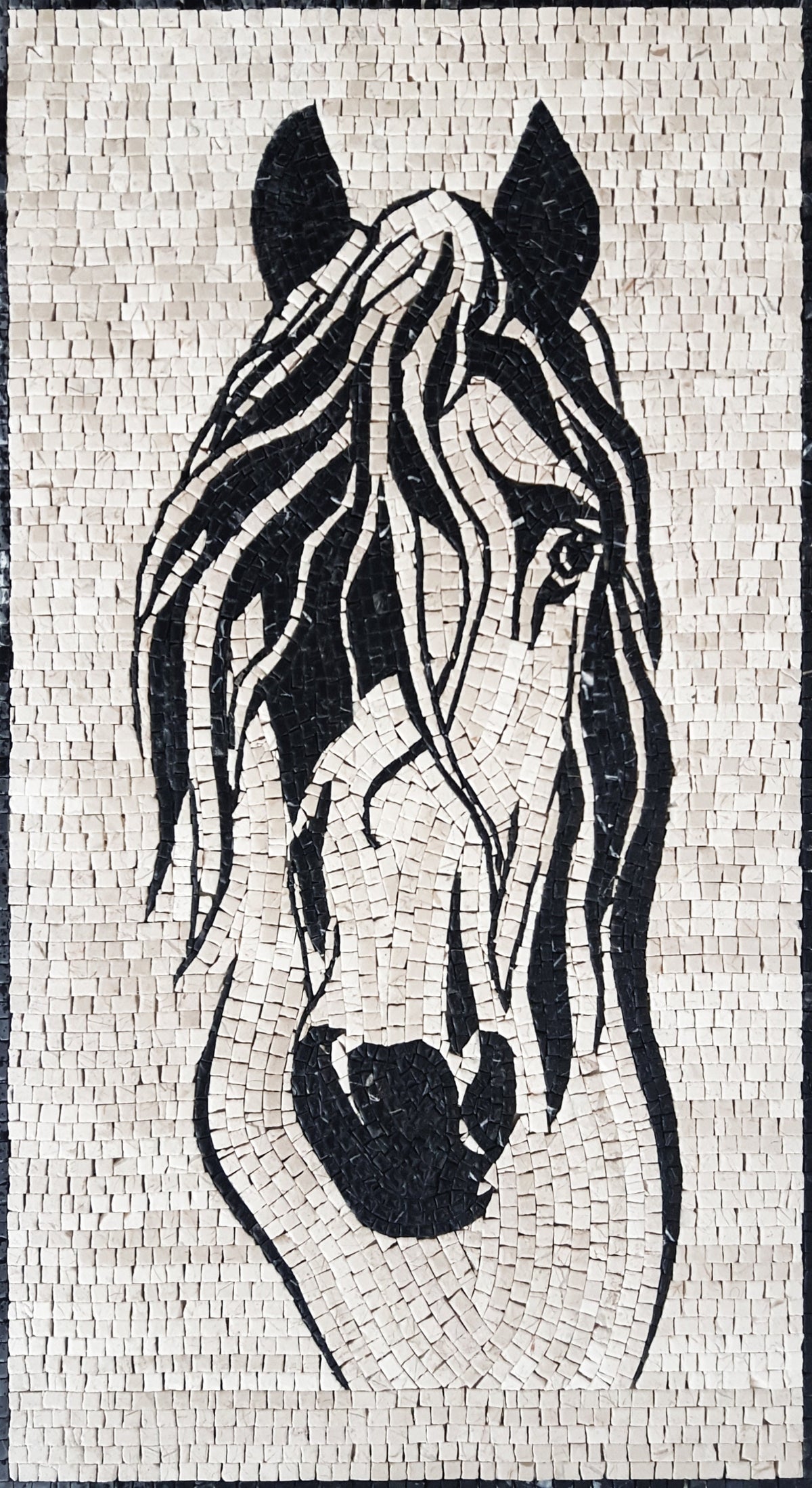 Handmade Horse Sketch Marble Mosaic Tile Mural
