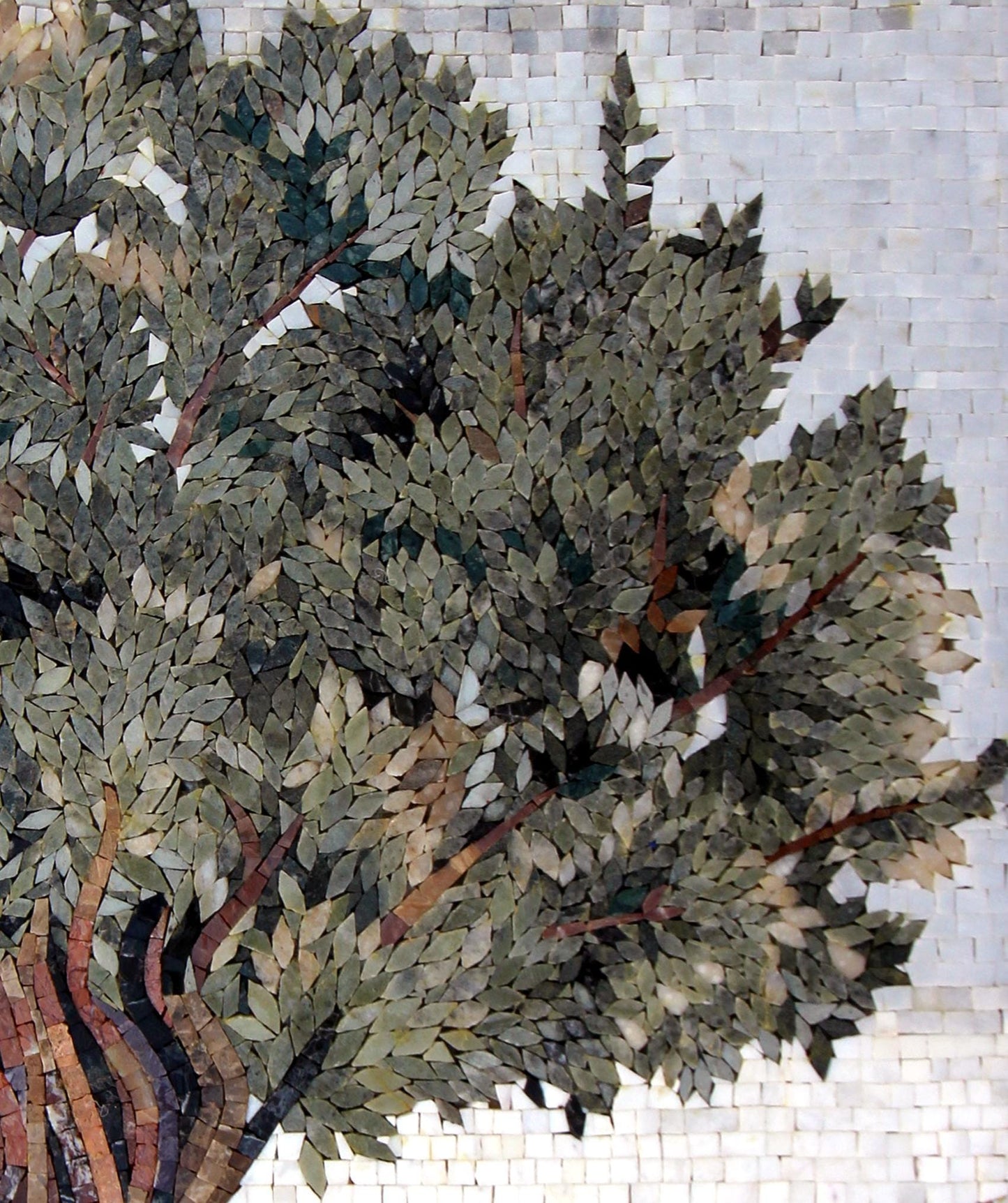 Handmade Olive Tree Mosaic Art: Marble Backsplash Tile (28” x 22.5")