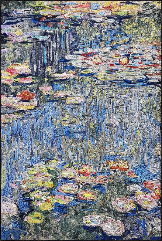 Monet's Water Lilies Mosaic Art: Handmade Marble Tile Reproduction