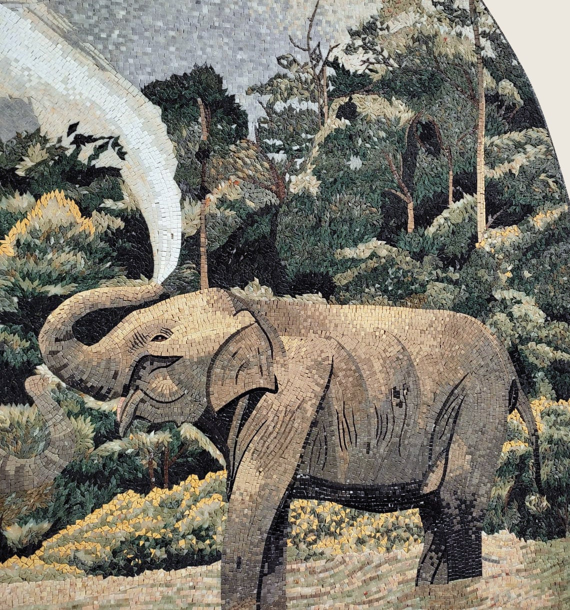 Handmade Elephant Mosaic Tile Art: Jungle Animal Wall Decor (84” x 80")