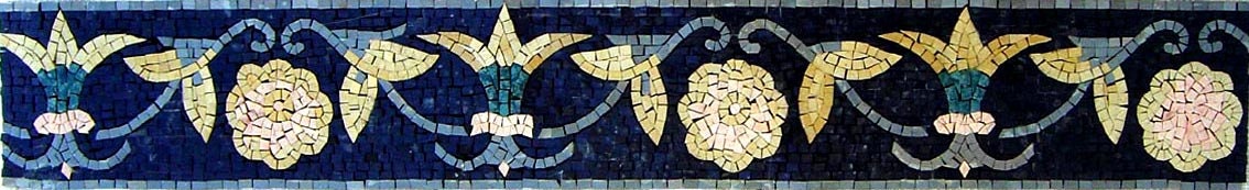 Floral Mosaic Border: Botanical Marble Tiles (40"x 6")