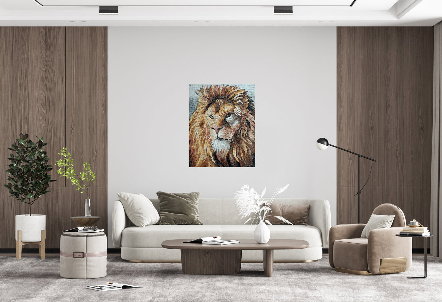 Handmade Lion Mosaic Tile Art: Wild Jungle Wall Decor