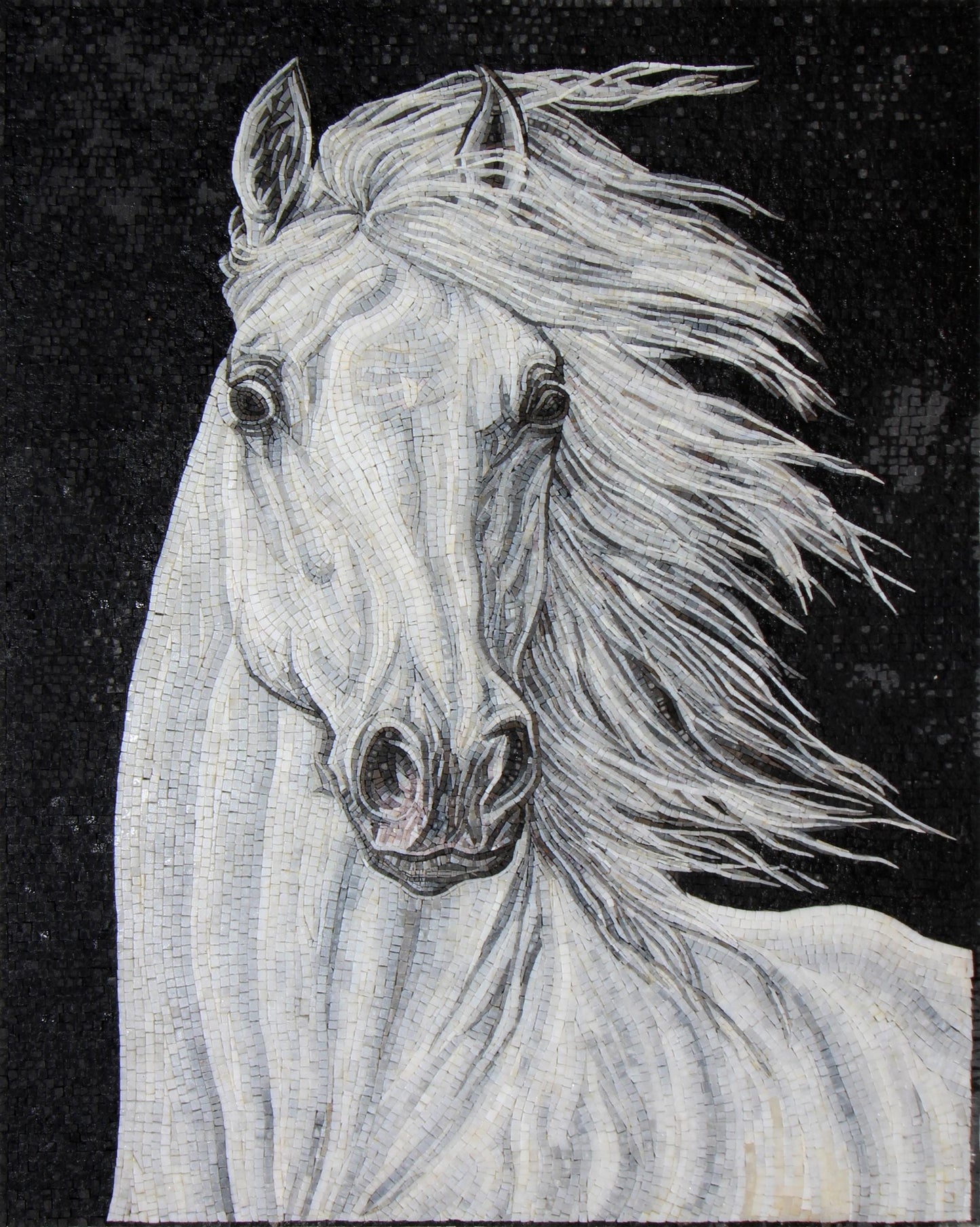 Handmade Marble Mosaic Horse Mural: Wall Art Decor