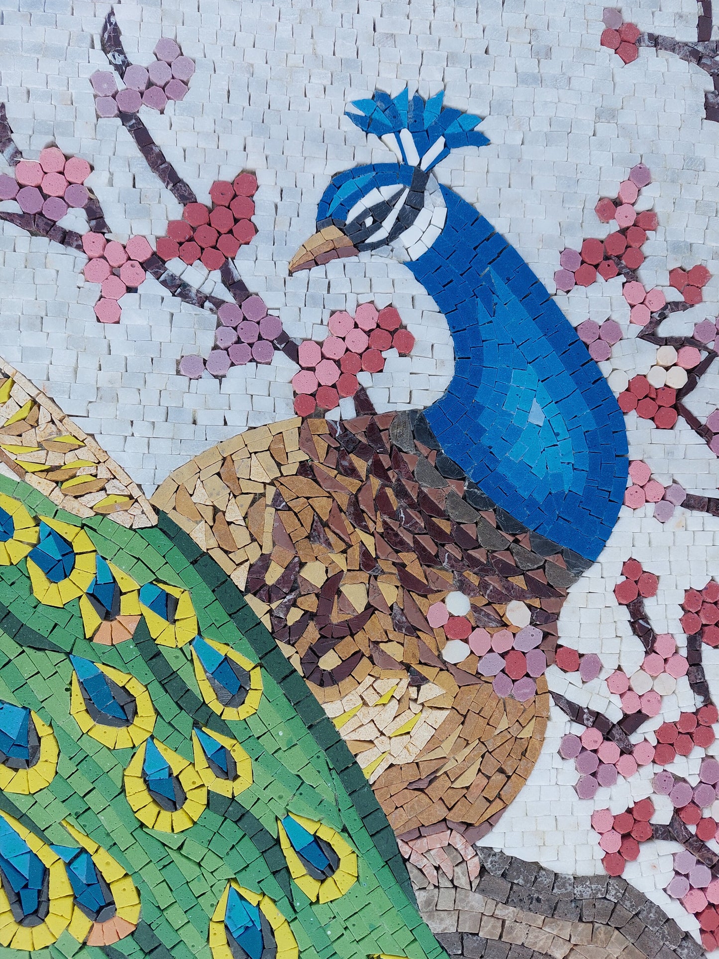 Handmade Peacock Mosaic Tile Art: Interior Wall Decor (56” x 40”)