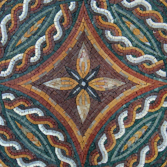 24" Geometric Marble Mosaic Tile: Handmade Square Pattern