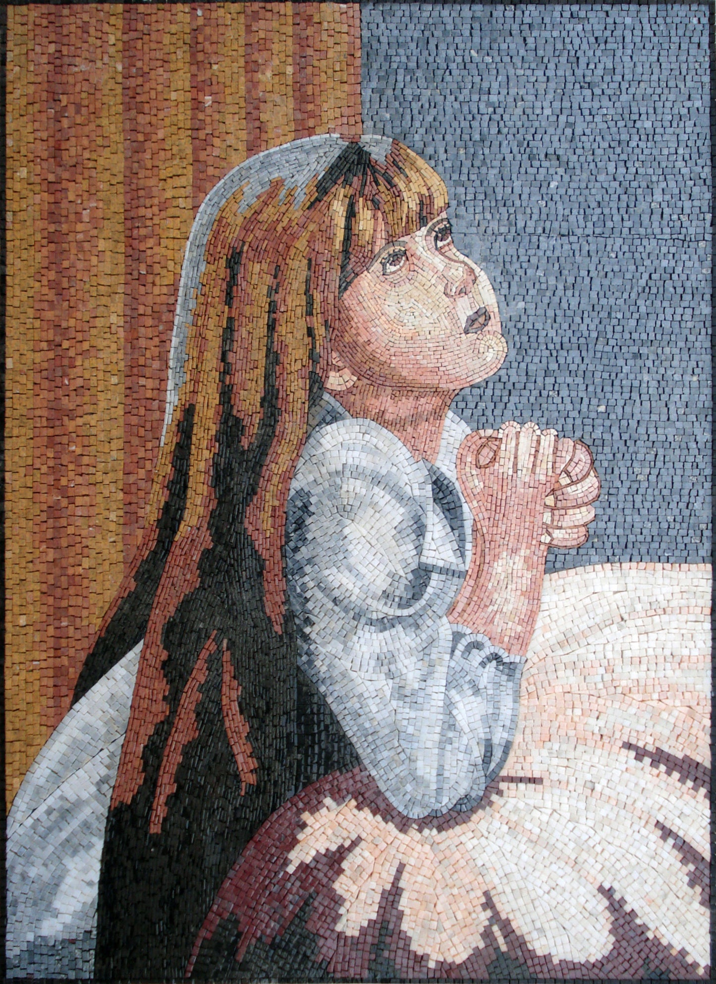 Handmade Girl Portrait Marble Mosaic Tile Mural