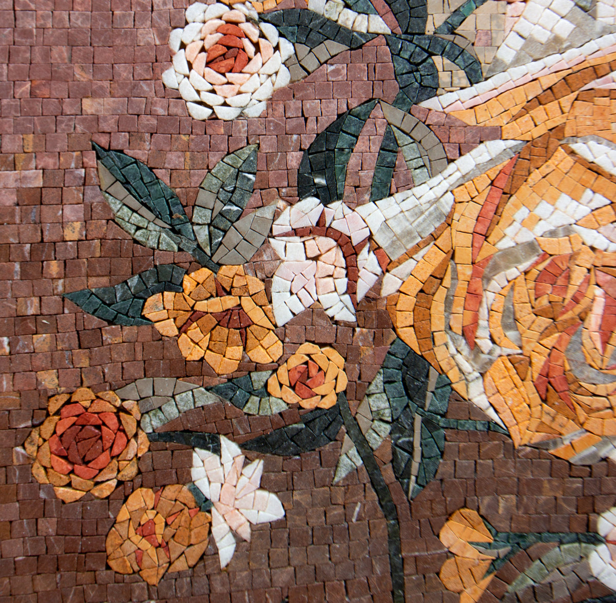 Handmade Marble Mosaic Mural: Bouquet Flower Vase Wall Art