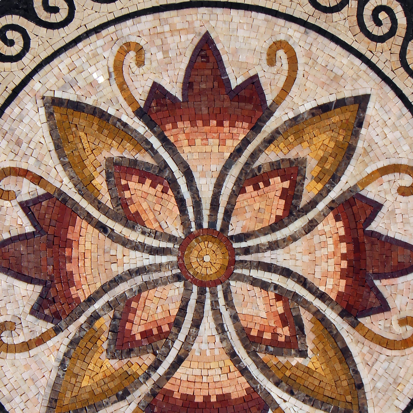 Fiery Blossom: Greek Wave Border Mosaic Medallion with Floral Elegance - Customization available
