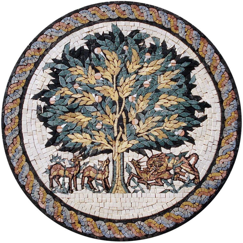 Animals Under Tree Marble Mosaic Art: Rustic Kitchen Backsplash
