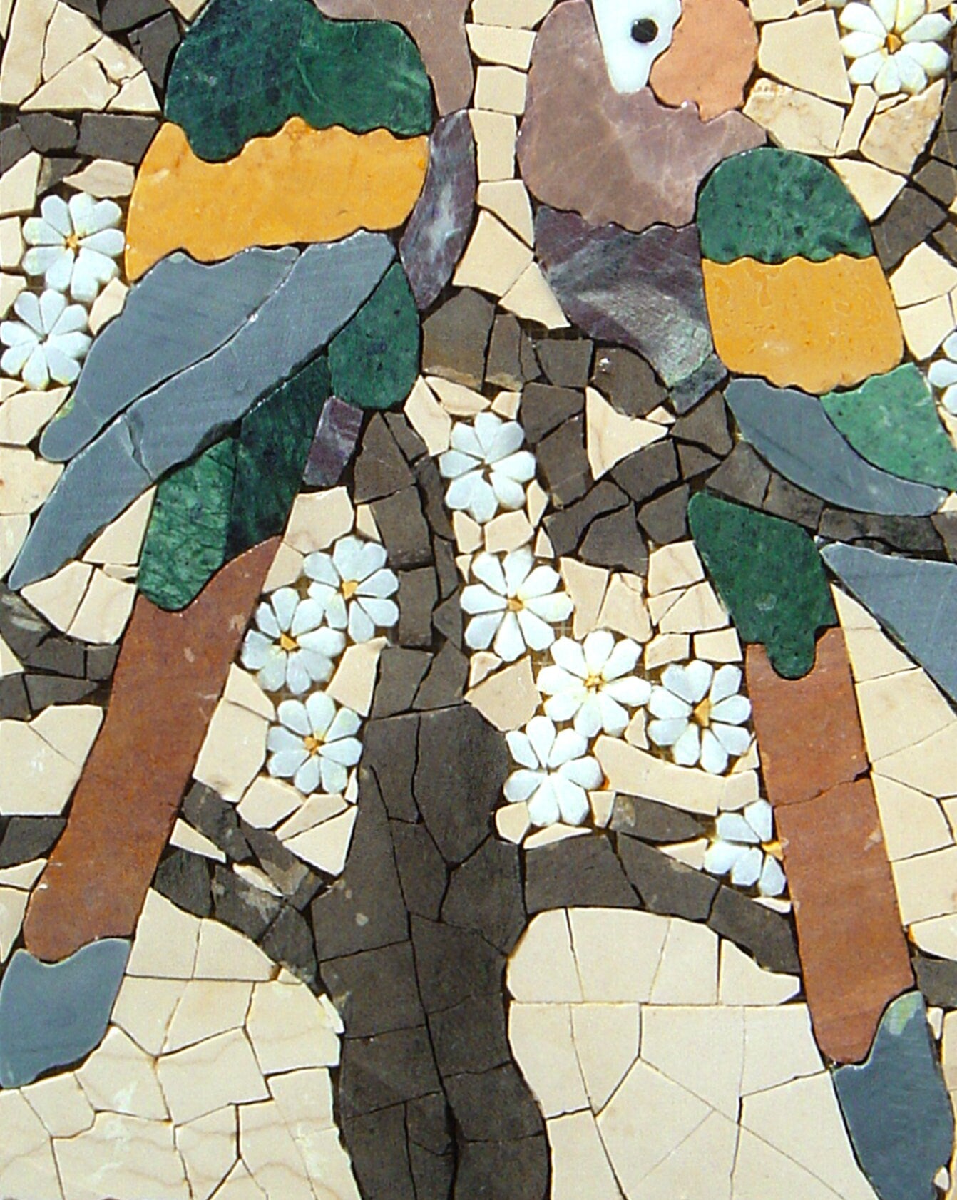 Handmade Parrot Mosaic Tile Art: Marble Wall Mural (16x12)