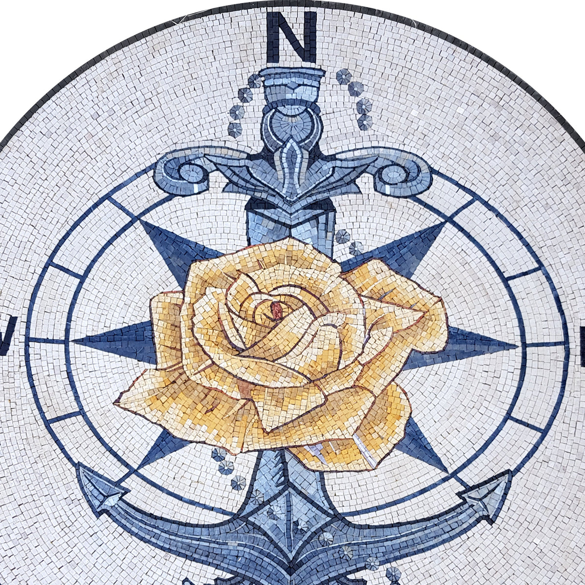 Nautical Charm: Compass Rose Marble Mosaic Medallion Flooring Tiles - Customization available
