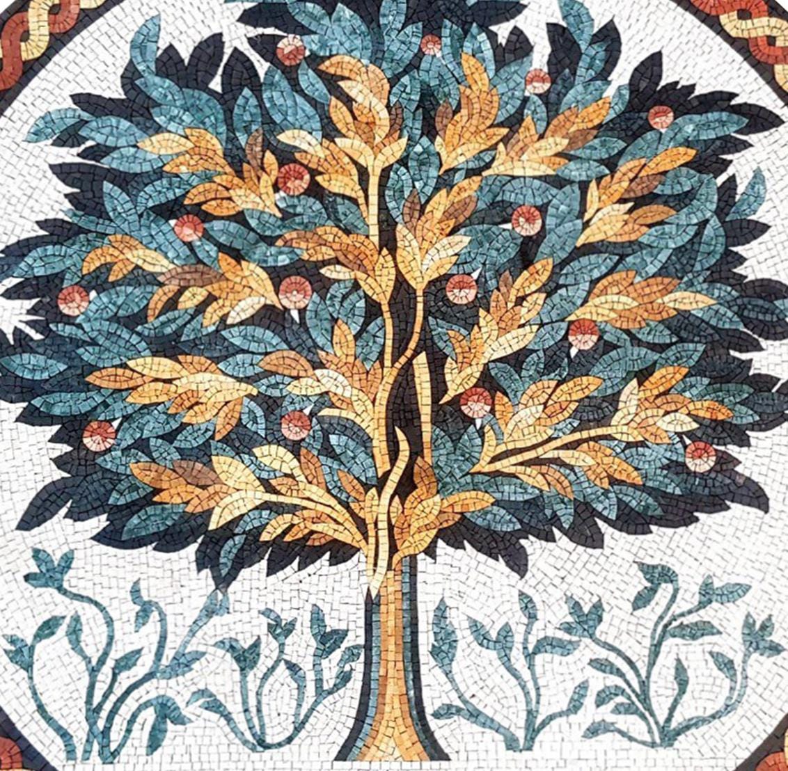 Handmade Tree of Life Mosaic Art: Marble Tile Backsplash