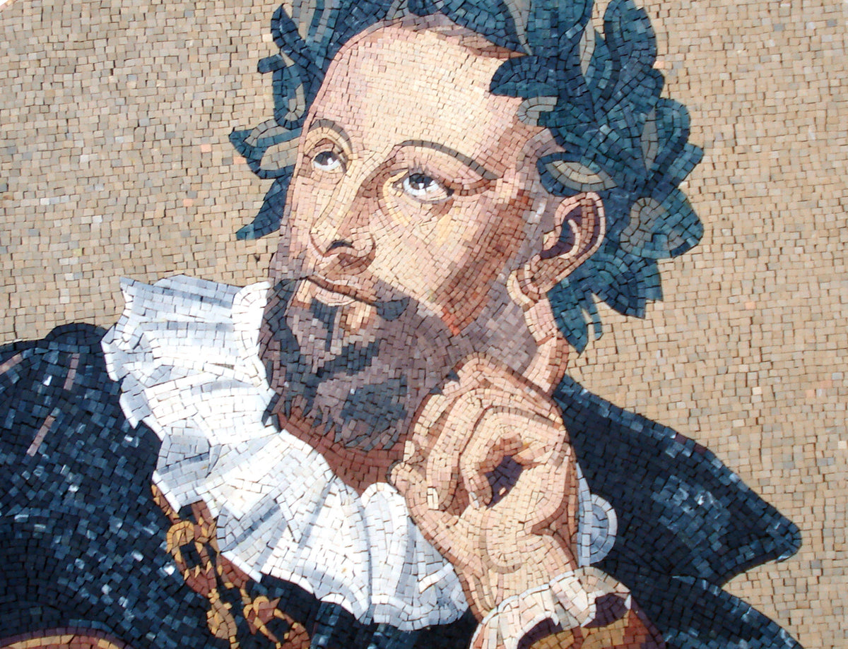 Handmade Philosopher Portrait Mosaic Mural: Indoor Outdoor Wall Art (52” x 32”)