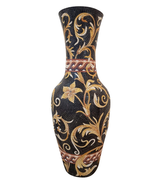Handmade Marble Mosaic Vase: Floral Roman Art