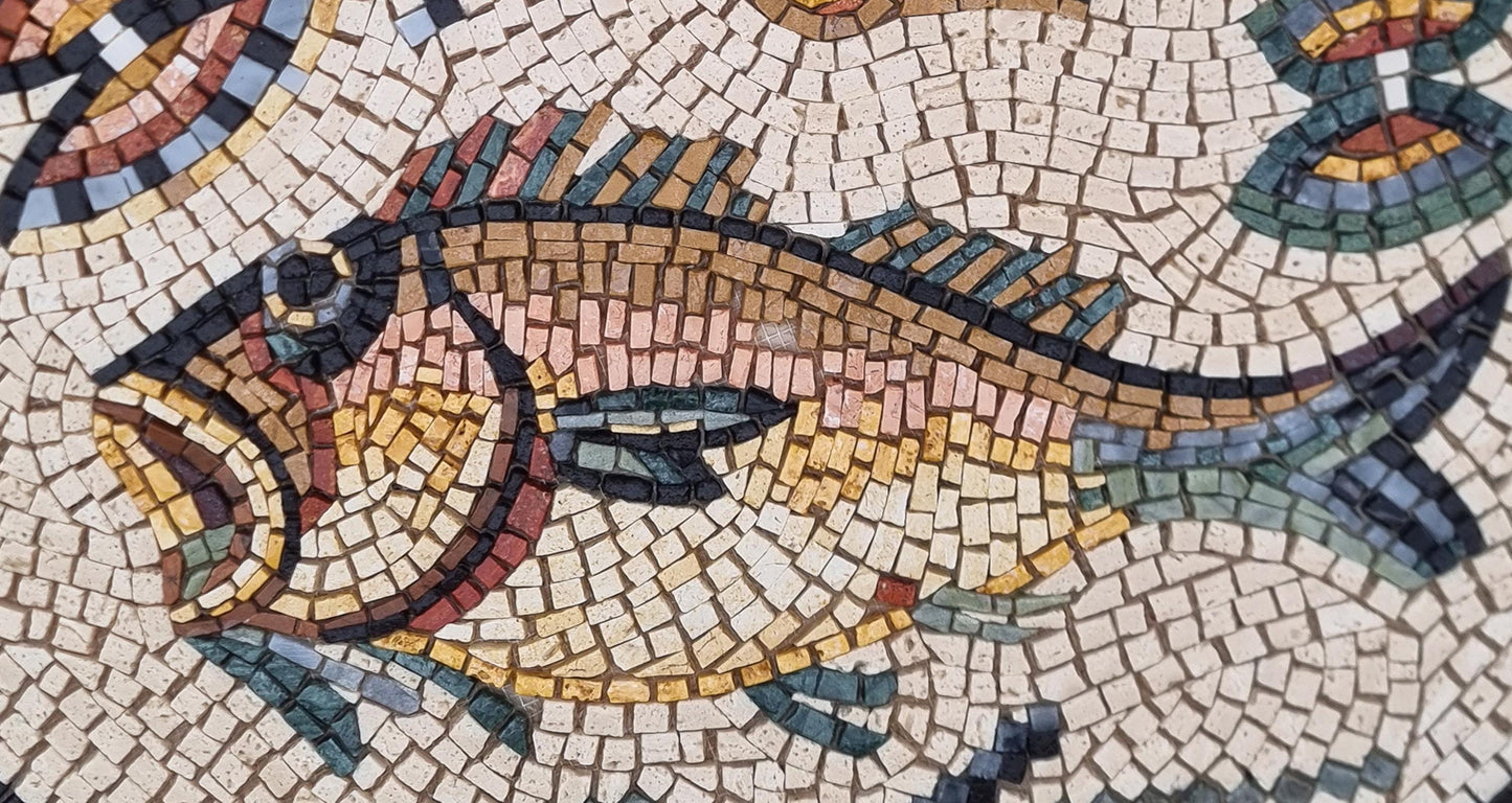 24-Inch Fish Mosaic Medallion –  Aquatic Theme, Nautical Home Decor, Customization available