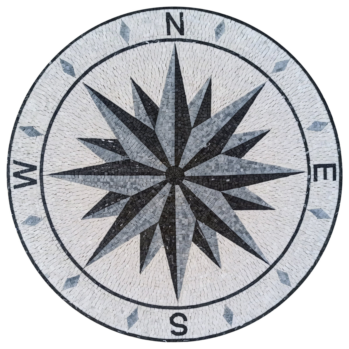 Timeless Elegance - Mosaic Art Design - Grey and White Compass Rose Mosaic Medallion - Customization available