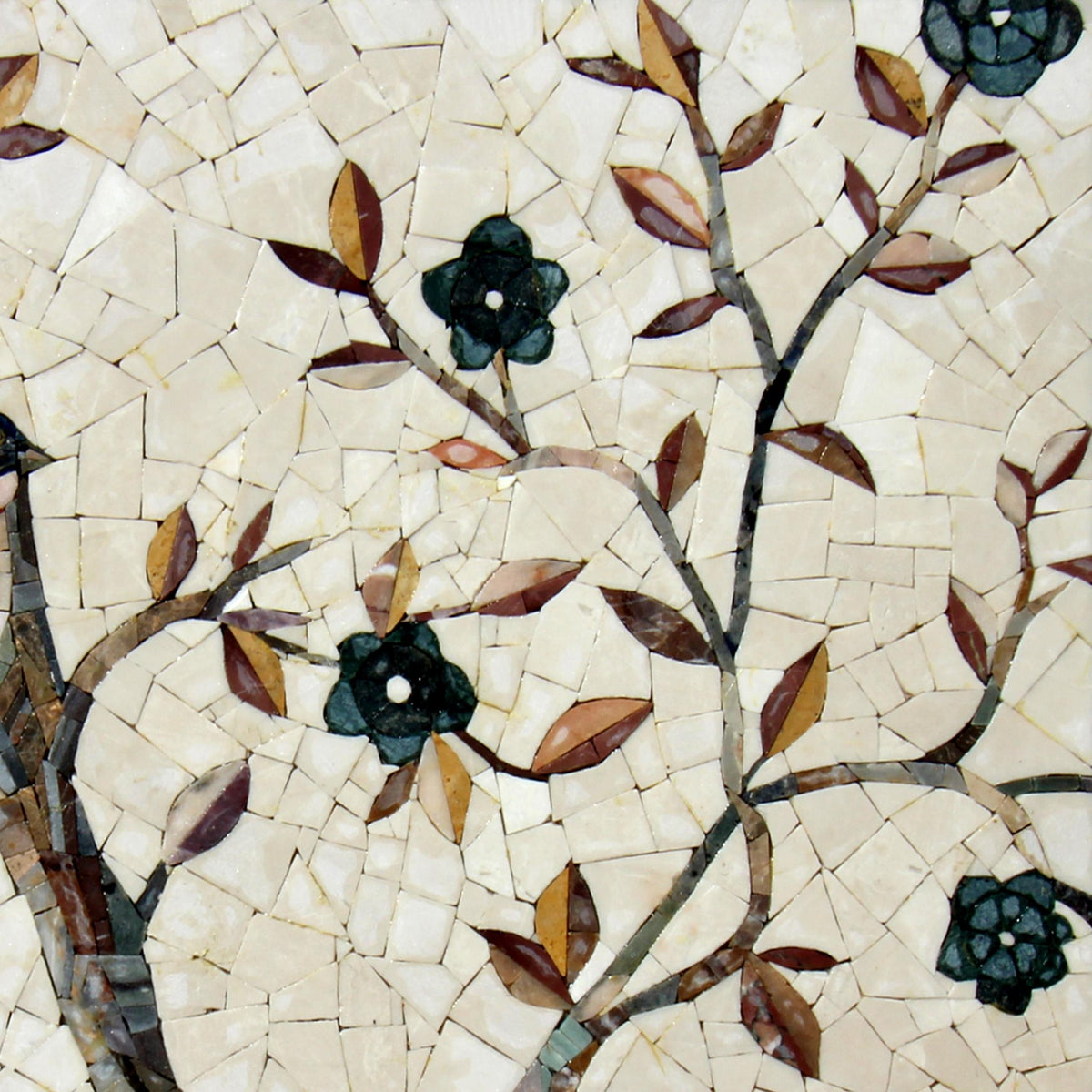 Custom Bird on Tree Mosaic Wall Art – Handmade Marble Tile Medallion, Nature-Inspired Decor