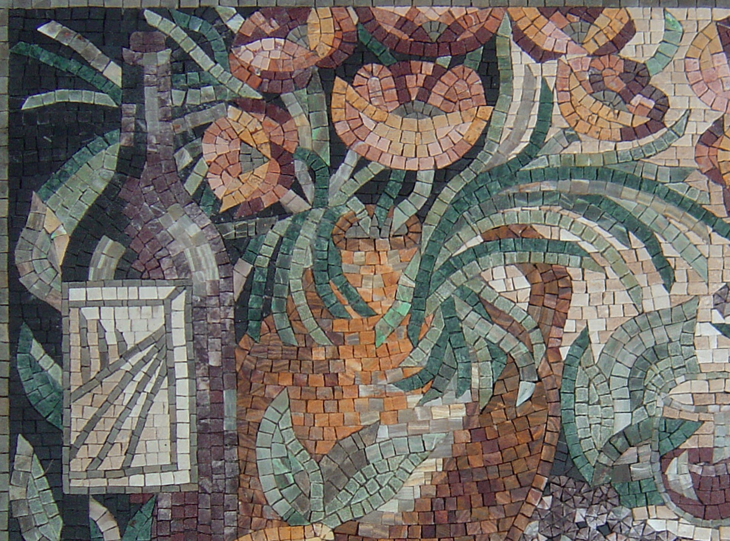 Floral Mosaic Marble Kitchen Backsplash: Handmade Wall Art (32” x 24”)