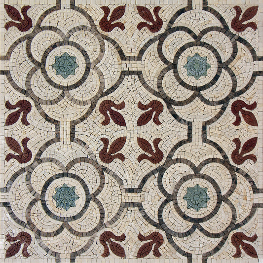 24x24" Handmade Geometric Floral Marble Mosaic Tile – Customization available