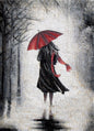 Handmade Marble Mosaic Art: Women in Rain with Red Umbrella (28” x 20”)