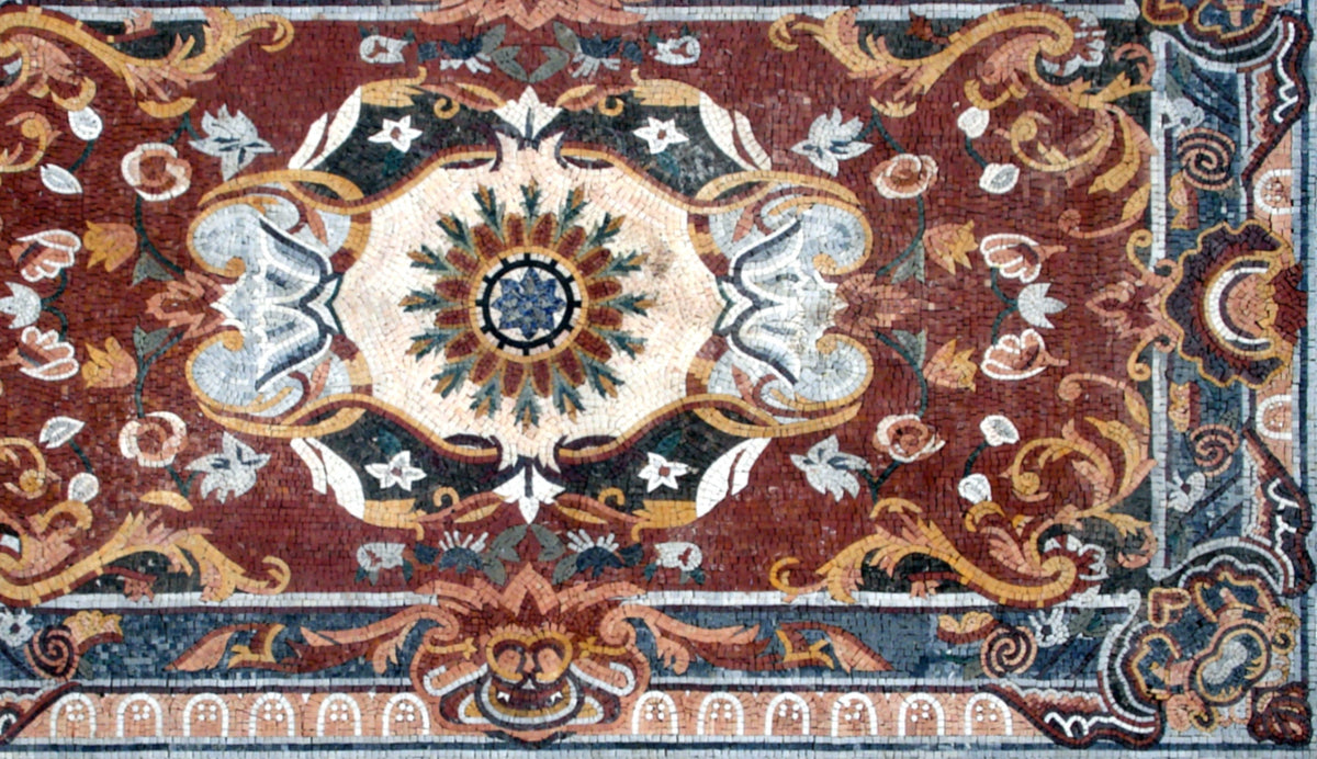 Handmade Flower Art Tile Rug: Marble Mosaic Carpet (80” x 48")