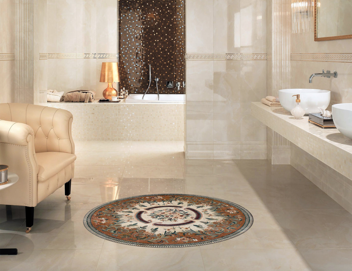 Handmade Marble Medallion Mosaic Artisanal Stone Décor with Floral Elegance - Customization available