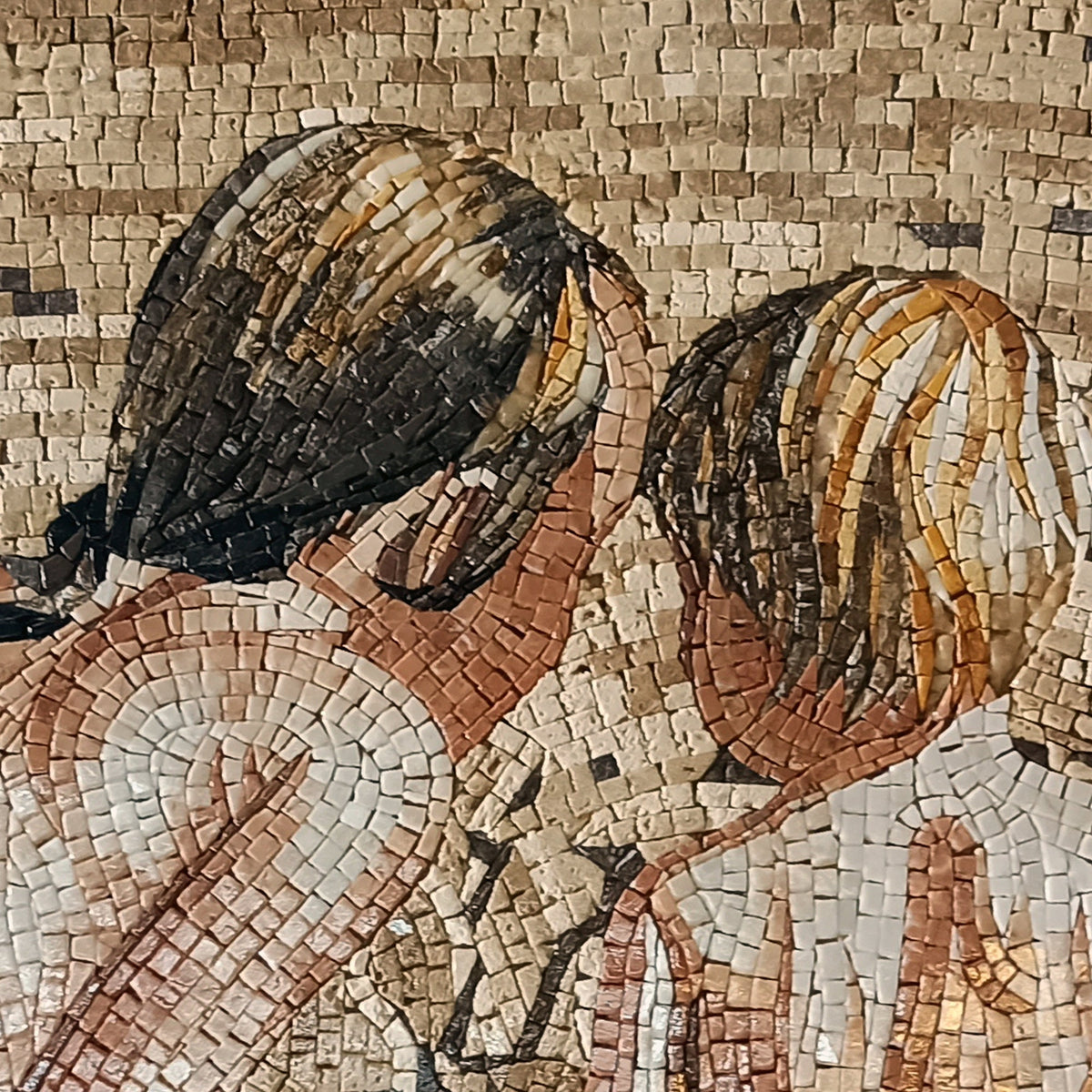 Handmade Beach Mosaic Tile: Children Playing in Sand, Marble Medallion (36" Diameter)