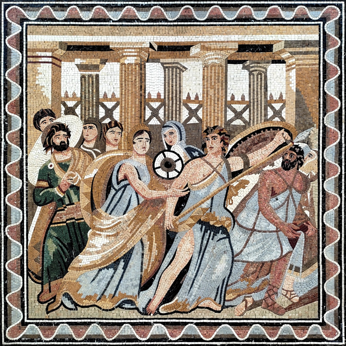 Handmade Roman Emperor Mosaic Tile Mural: Ancient Art Reproduction