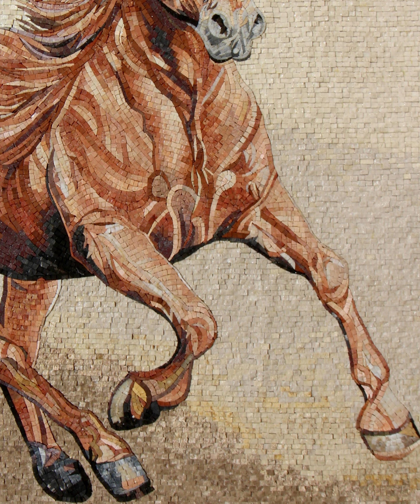 Handmade Horse Mosaic Mural: Marble Stone Animal Art Tile