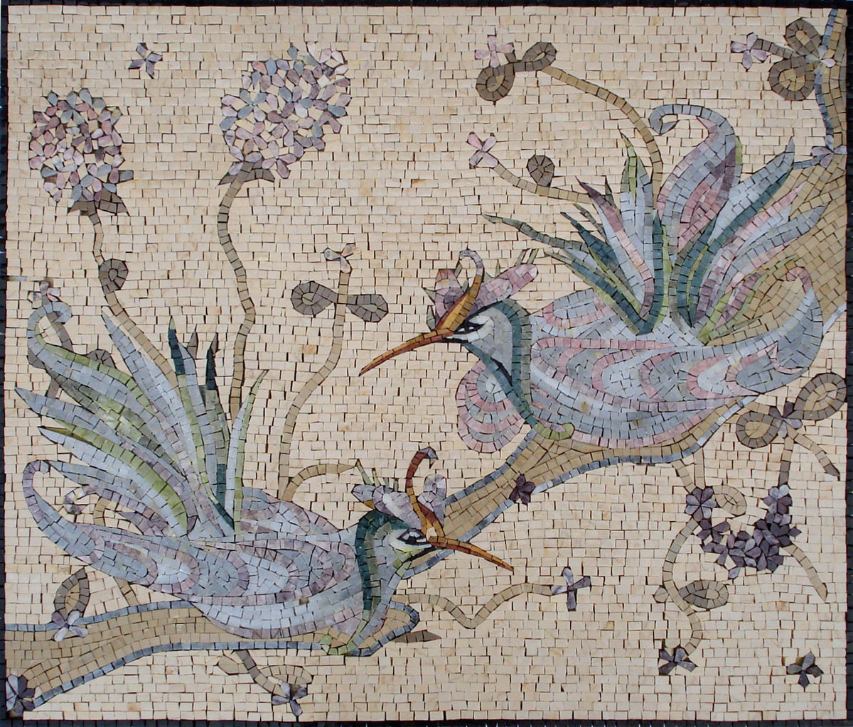 Handmade Bird Mosaic Wall Art: Marble Tile Backsplash (40" x 32")