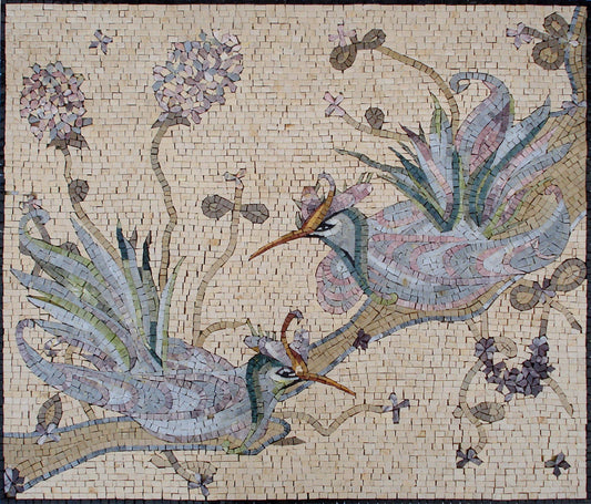 Handmade Bird Mosaic Wall Art: Marble Tile Backsplash (40" x 32")