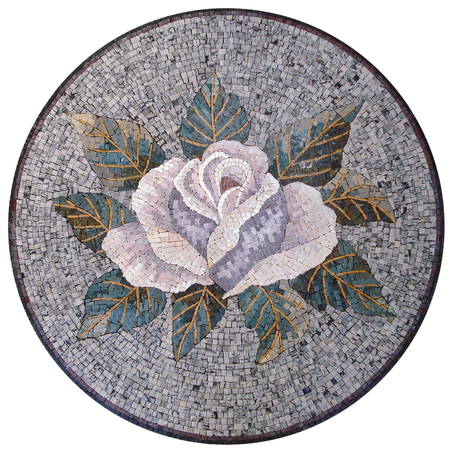 Handmade Marble Rose Mosaic Art: 23" Floral Wall Decor
