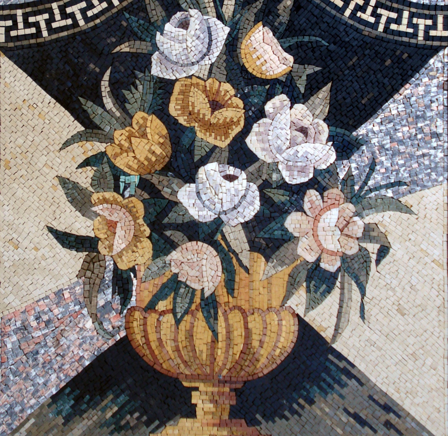 Handmade Marble Mosaic: Floral Wall Art (50"x34")