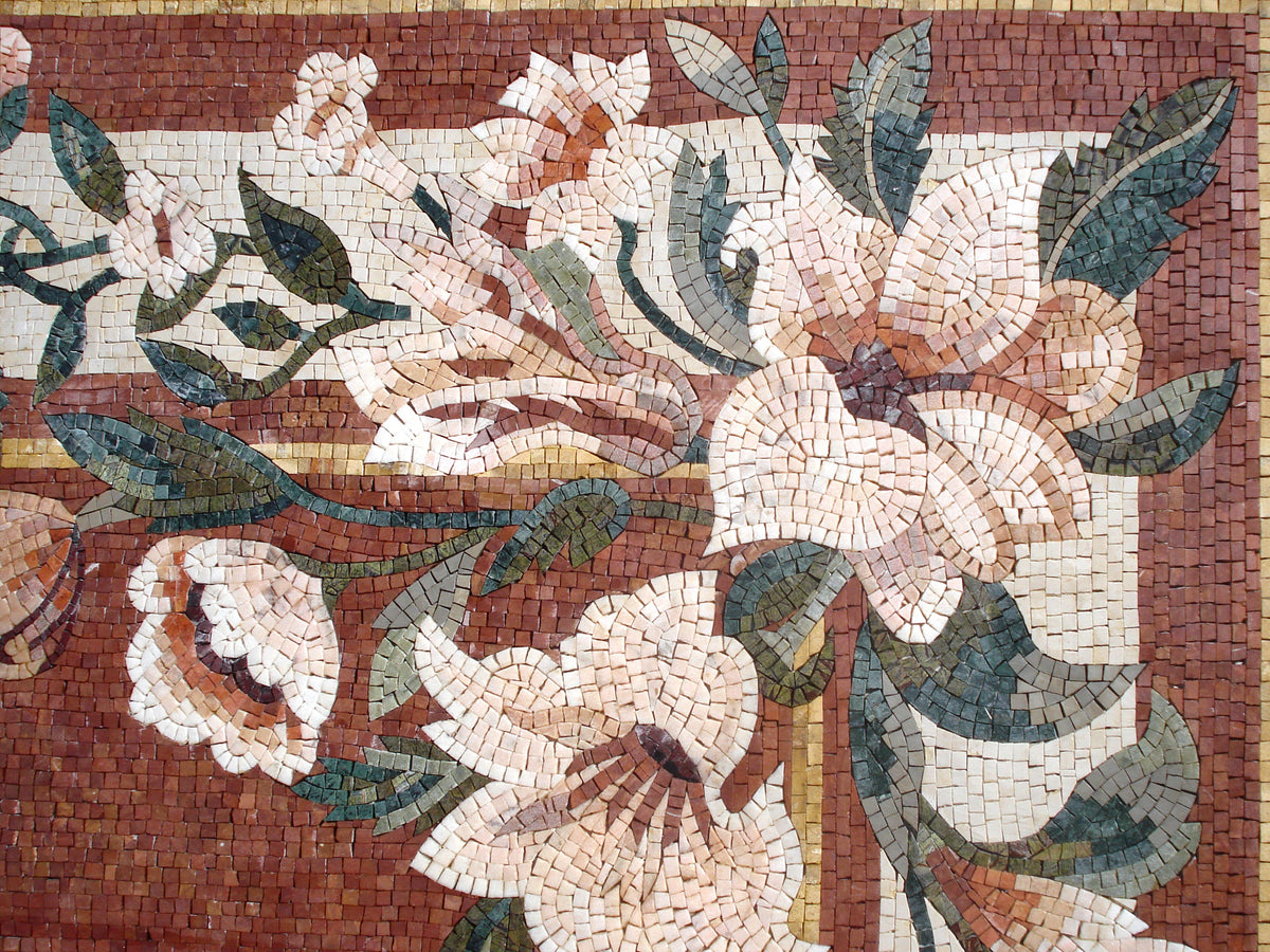 Floral Marble Stone Rug: Handmade Mosaic Carpet (96” x 80")