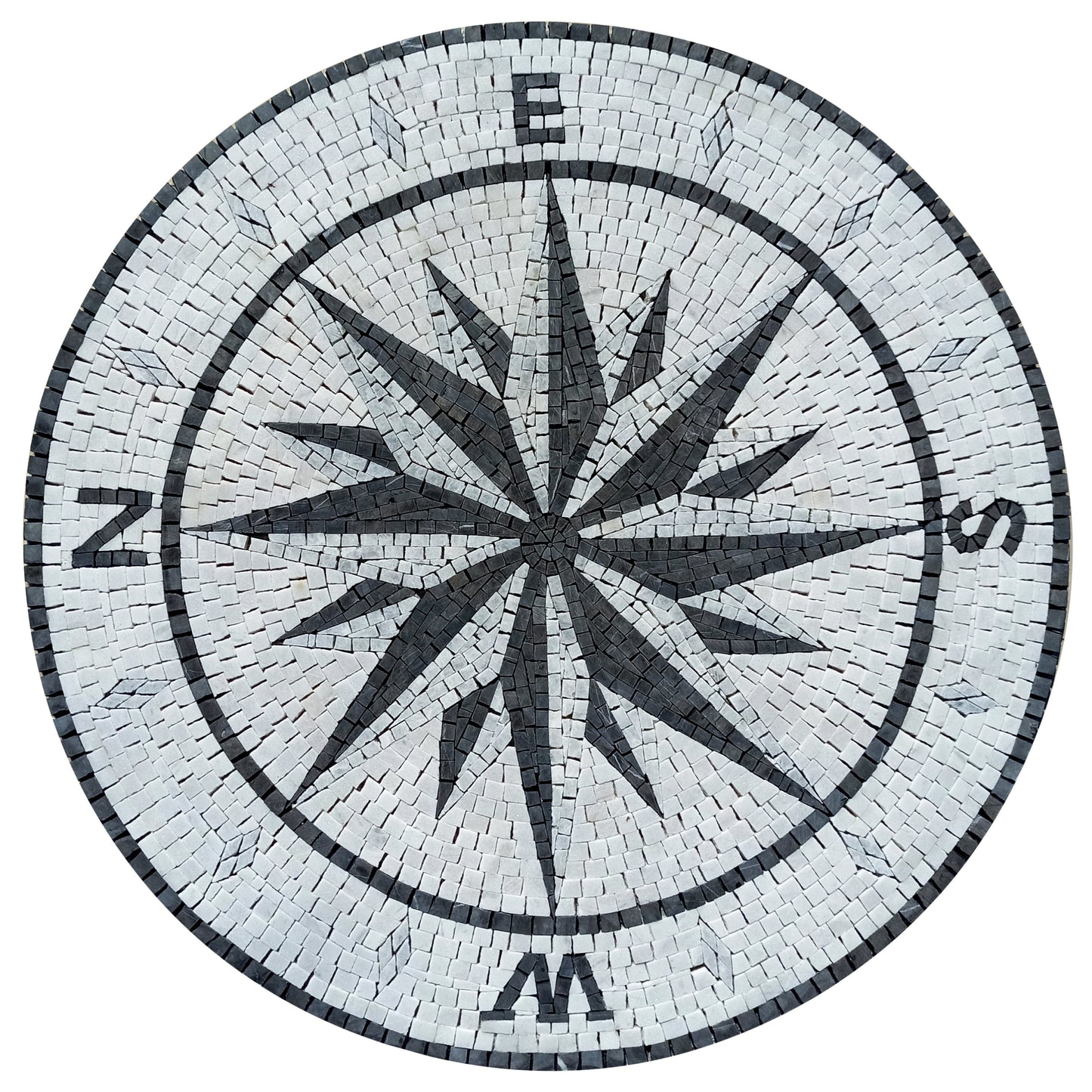 Navigational Beauty - 32-Inch Handmade Compass Bathroom Tile & Pool Medallion Marble Mosaic Art - Customization available