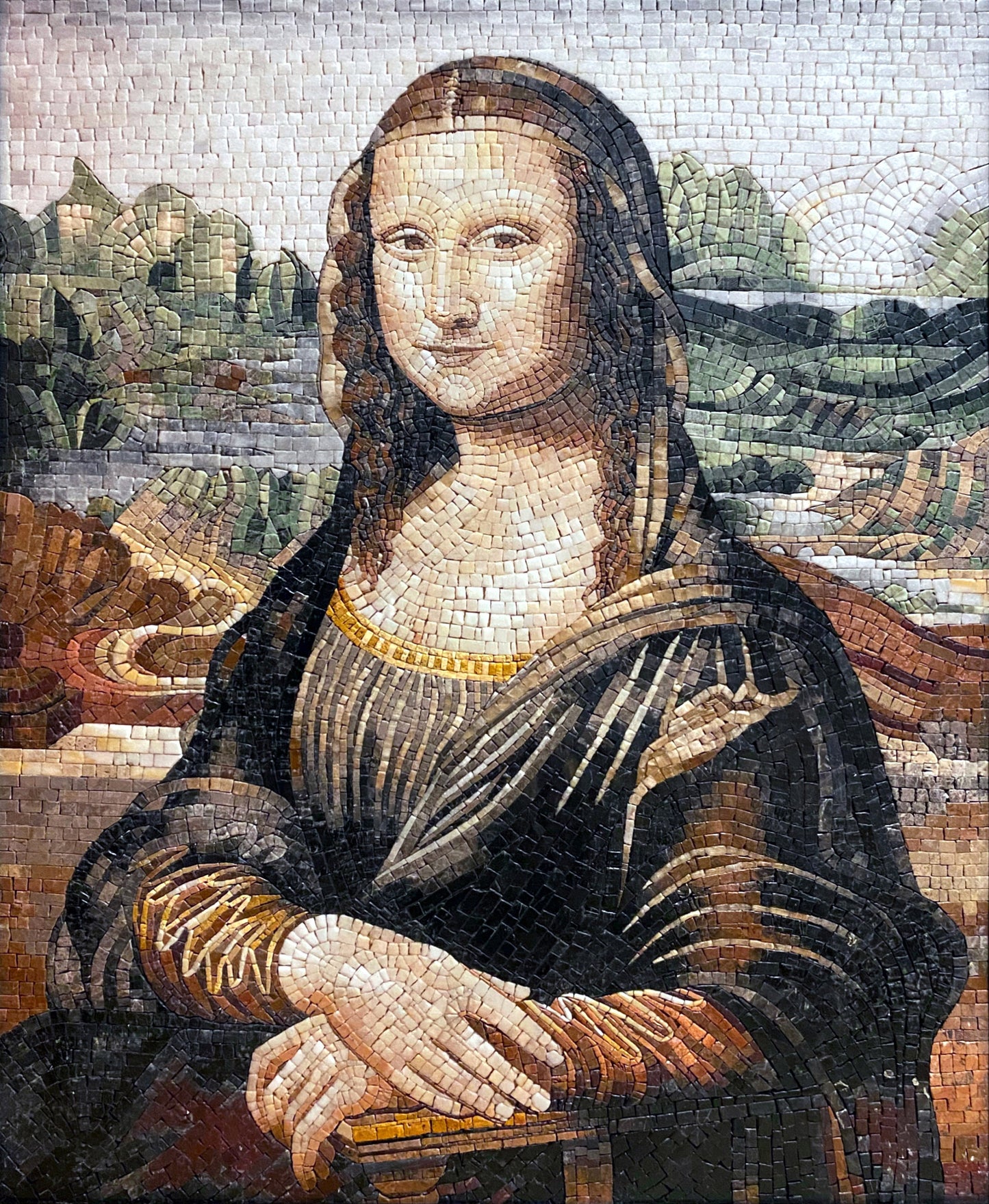 Handmade Mona Lisa Mosaic Mural: Da Vinci Art Reproduction