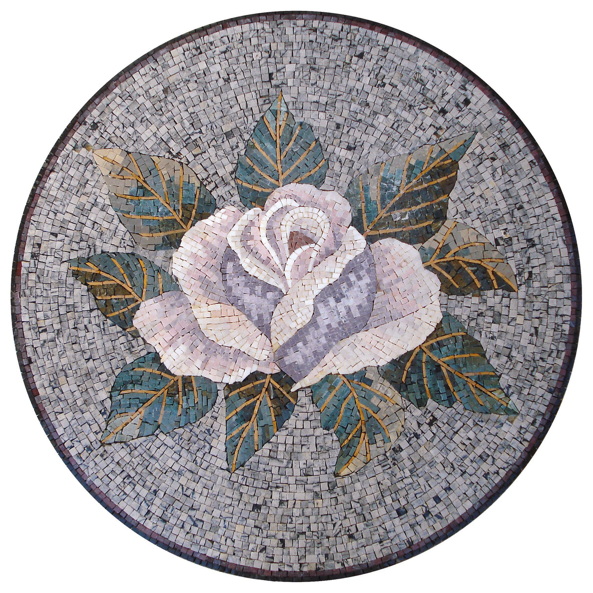 FL0029 Flower and Leaves Medallion Marble Mosaic Art