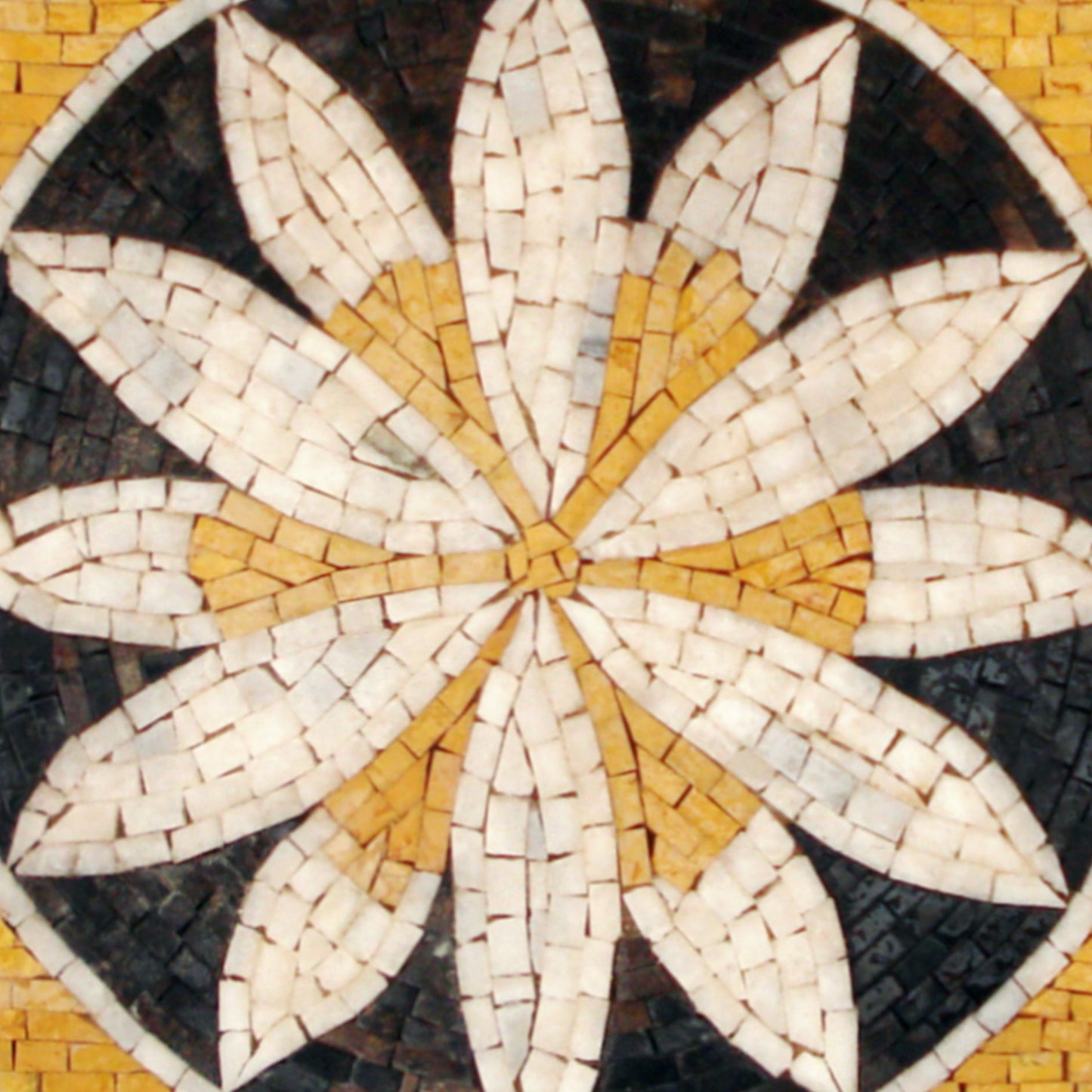 Handmade Floral Mosaic Tile: Geometric Marble Flower Art (24”)