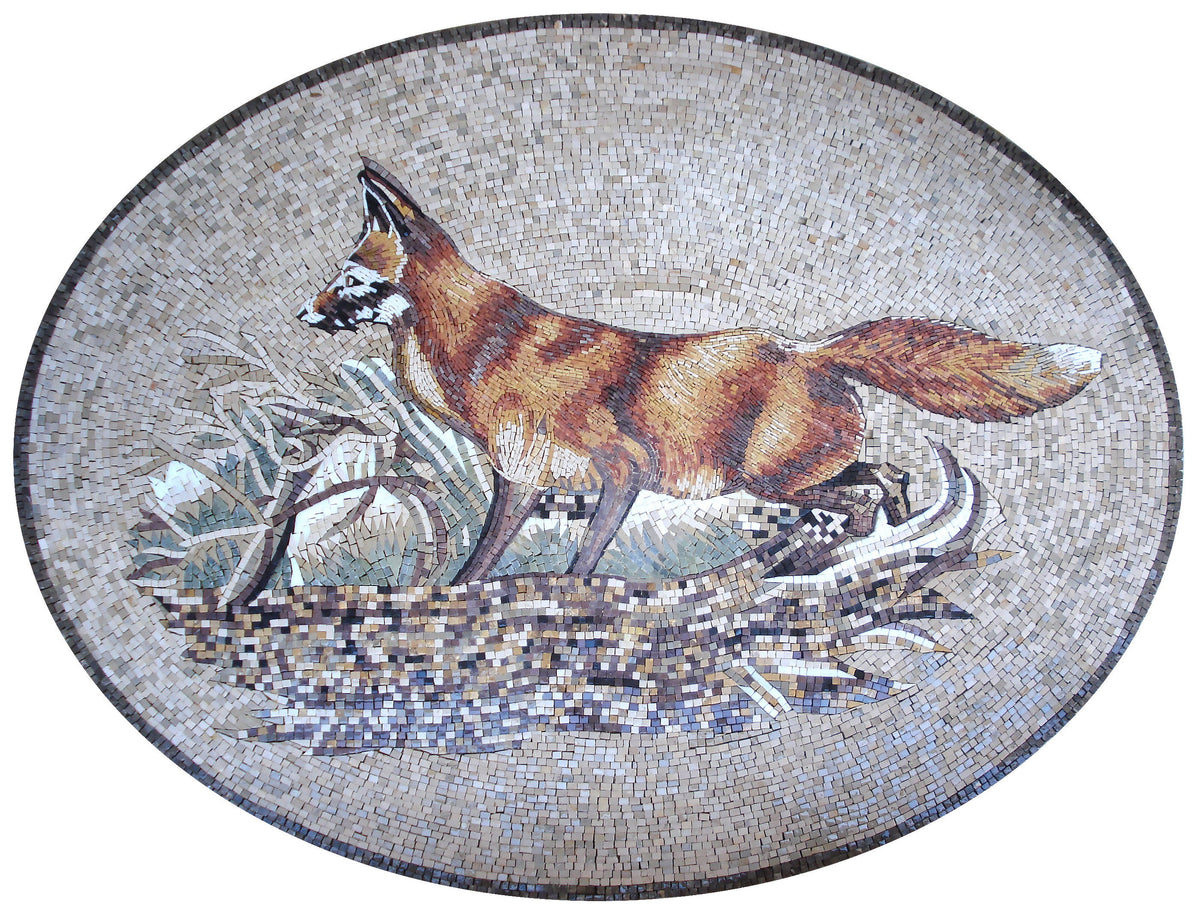 Fox Mosaic Tile Art: Handmade Marble Animal Wall Decor (50x32)