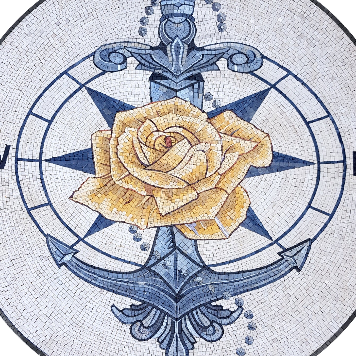 Nautical Charm: Compass Rose Marble Mosaic Medallion Flooring Tiles - Customization available
