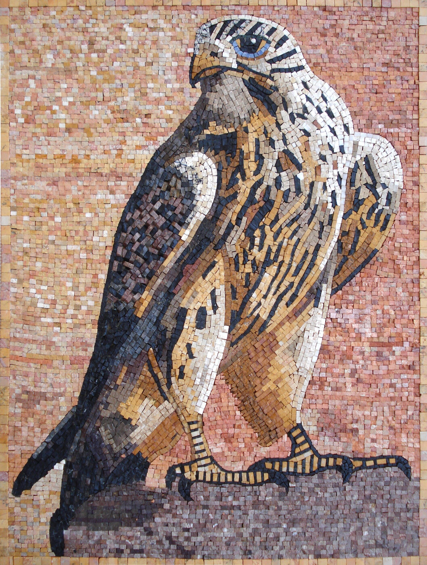 Falcon Mosaic Tile Art: Handmade Stone Bird Backsplash (40x30)