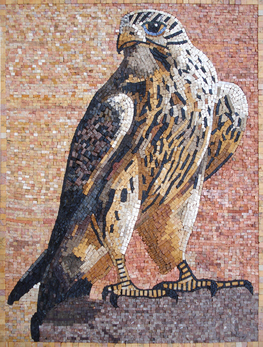 Falcon Mosaic Tile Art: Handmade Stone Bird Backsplash (40x30)